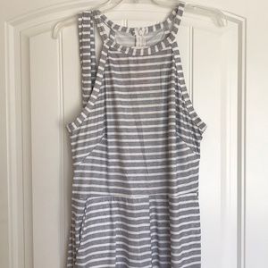 Gray and white striped long pant romper. Size XL